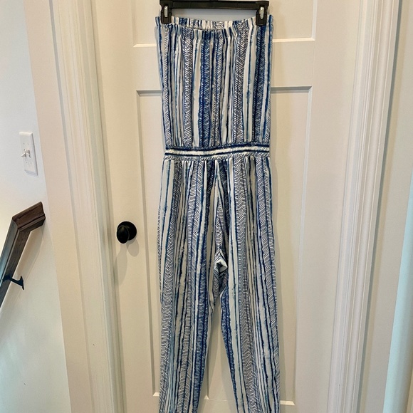 Fab'rik Strapless Jumpsuit, EUC, S, Blue/White, One-piece - Picture 5 of 12